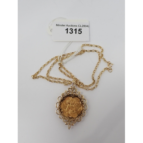 1315 - A Victorian 1879 Melbourne mint Sovereign in fancy pendant mount on chain (mount unmarked, chain mar... 