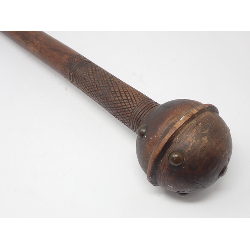 1385 - A late 19th Century South African Knobkerrie with studded head and incised decoration 1ft 8in L