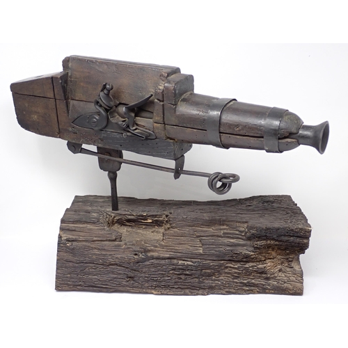 1408 - A Gamekeeper's Flintlock Poacher Trap Swivel Gun, c.1830 20in L