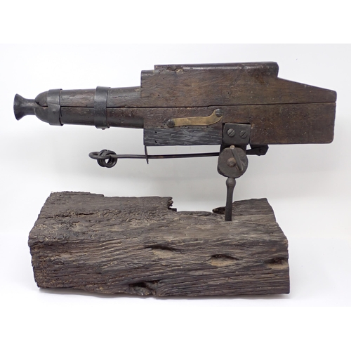 1408 - A Gamekeeper's Flintlock Poacher Trap Swivel Gun, c.1830 20in L