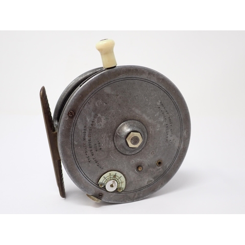 1424 - A Hardy 'Silex Major' 4 1/4in wide spool Salmon Reel with half moon tensioner dial, unfiled ribbed b... 