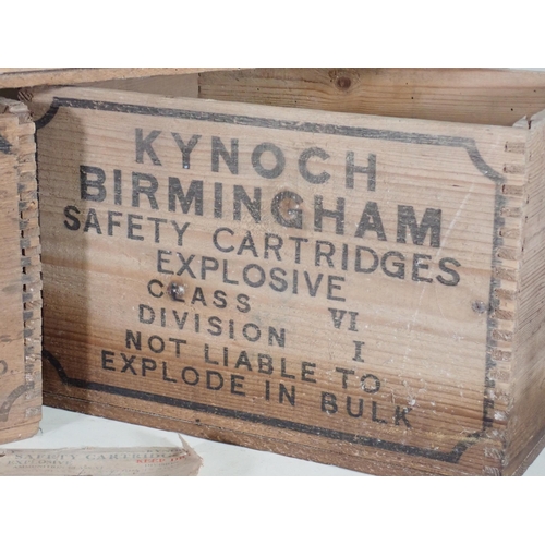 1458 - Two wooden Eley Kynoch Cartridge Boxes with trade label and a Fray Bentos wooden Crate