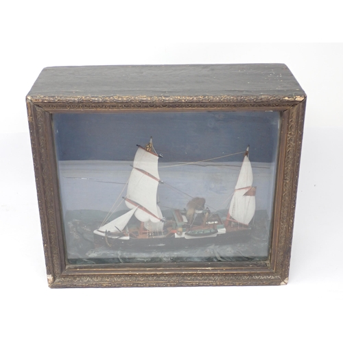 1110 - An antique folk art Diorama of a Ship 'Foam' in glazed case 12in x 10 1/2in