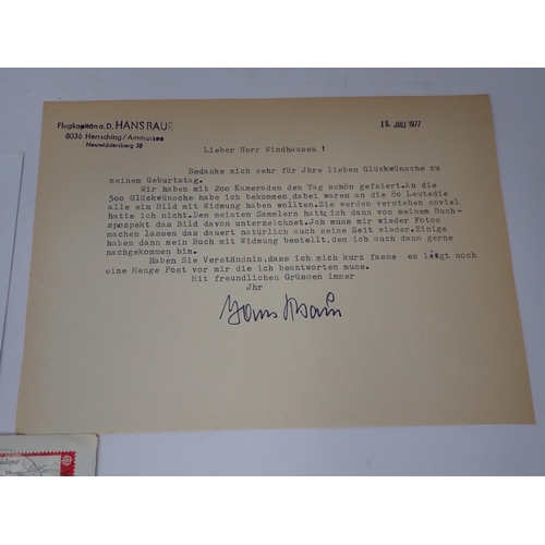 1345 - Hans Baur – Typed letter, signed, one page dated 18 July 1977, letterhead Flugkapitan A. D. Hans Bau... 