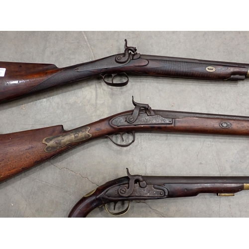 1367 - Two single barrelled percussion Shotguns, a Pepperbox Revolver and a percussion Pistol (all A/F)