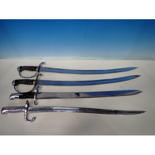 1378 - Six Police/Customs Hangers with plated blades, a Chassepot and Enfield Bayonet