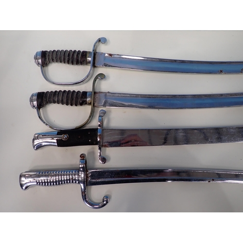 1378 - Six Police/Customs Hangers with plated blades, a Chassepot and Enfield Bayonet