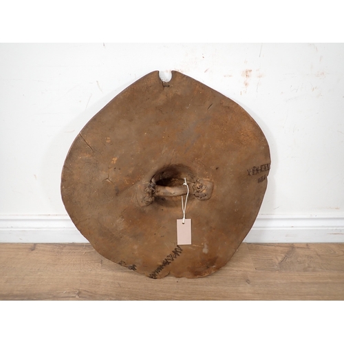 1393 - A Sudanese circular hide shield of typical form, second half 19th century. 20” diameter