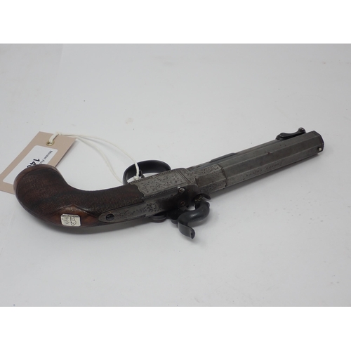 1402 - A 58 bore single barrelled percussion overcoat pistol by James. 4” octagonal barrel engraved James L... 