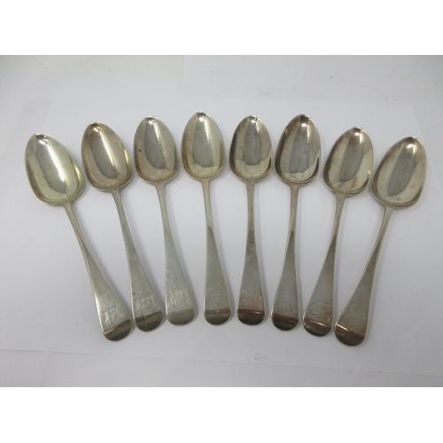 125 - Eight 19th Century silver Tablespoons, old English pattern engraved crests, London 1807, 1811 and 18... 