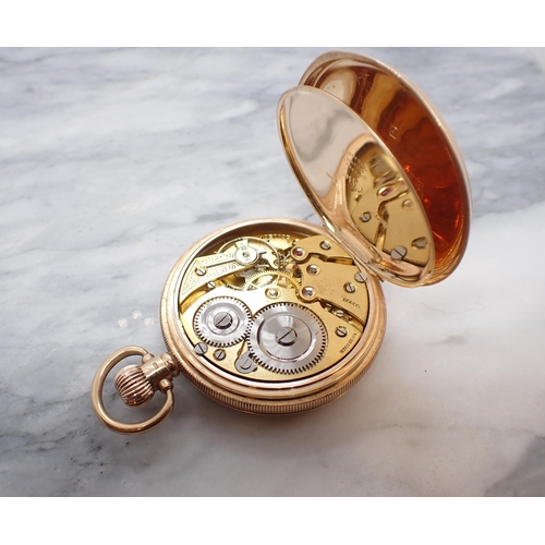 152 - A 9ct gold cased open faced keyless wind Pocket Watch the white enamel dial with arabic numerals and... 