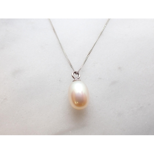 168 - A Cultured Pearl drop Pendant on fine 18ct white gold chain