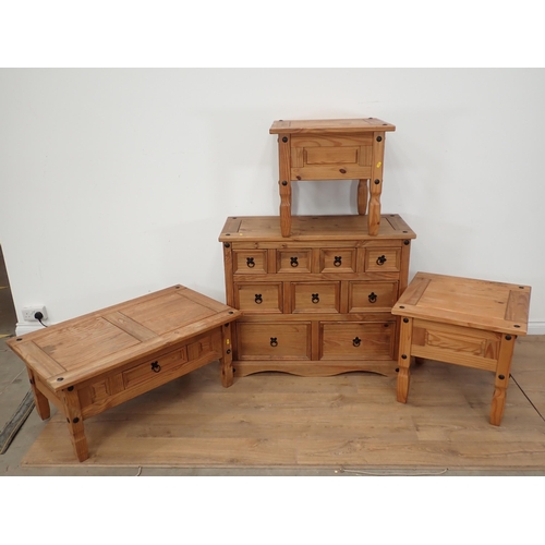 21 - A pine Coffee Table, two pine Side Tables, a small pine Sideboard and a pine hanging Corner Cupboard