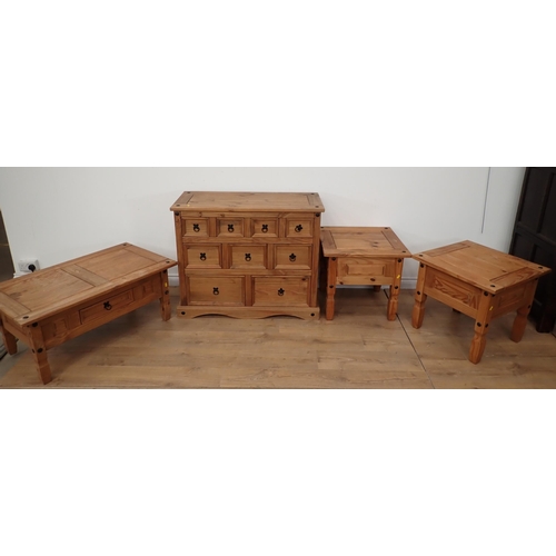 21 - A pine Coffee Table, two pine Side Tables, a small pine Sideboard and a pine hanging Corner Cupboard