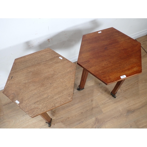 232 - Two hexagonal mahogany Occasional Table on three chamfered supports 2ft H x 1ft 8in W and a Music Ca... 