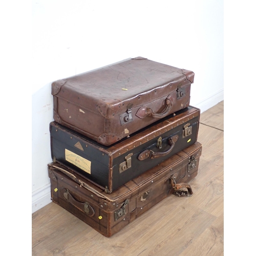 246 - A leather Suitcase and two other Luggage Cases