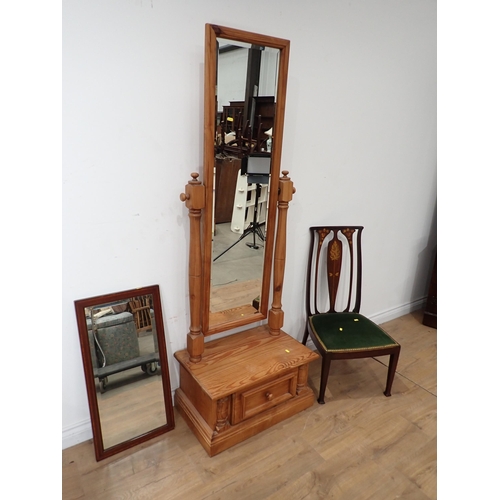 248 - A modern pine Dressing Mirror, another Mirror and an Edwardian inlaid Bedroom Chair