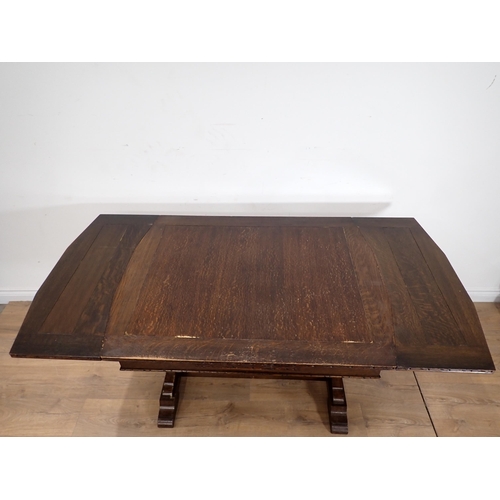 253 - An oak draw leaf Dining Table 3ft 3in W x 2ft 6in H, four Dining Chairs and a Sideboard