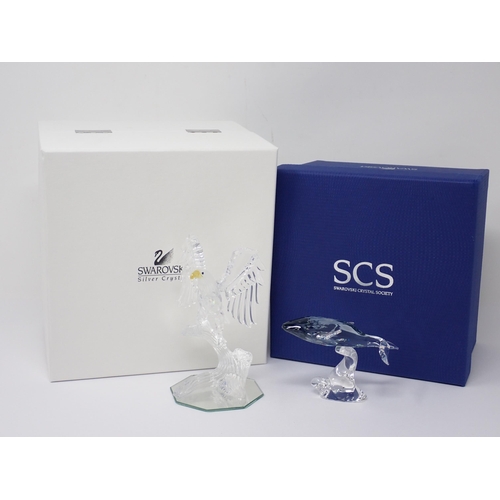 262 - A Swarovski crystal model of an Eagle, 5 1/2in boxed, and a Swarovski crystal model of a whale, 3in ... 