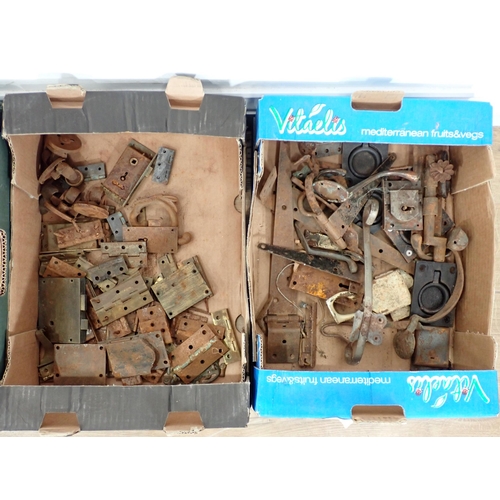 272 - Three boxes of hinges, locks, furniture fittings etc