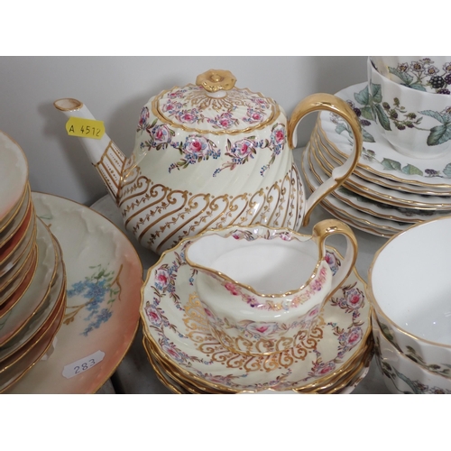 283 - A Copelands China part Tea Set with floral designs, a 19th Century Sauceboat, a Derby Bowl, a Coalpo... 