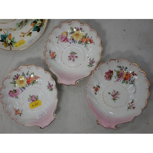 283 - A Copelands China part Tea Set with floral designs, a 19th Century Sauceboat, a Derby Bowl, a Coalpo... 