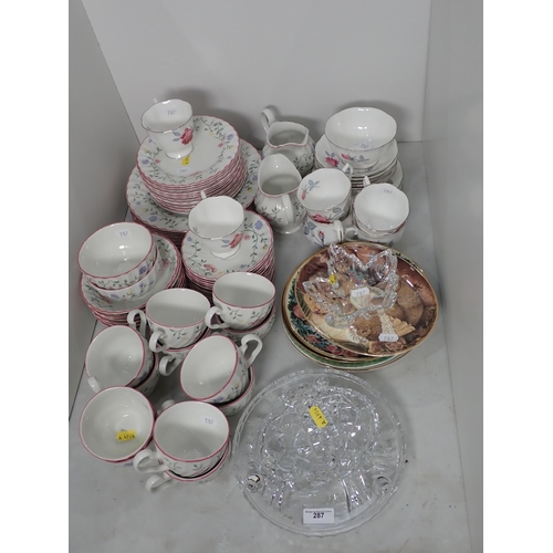 287 - A floral design part Tea Set, glass Dish and Basket, Plates, Teaware etc.