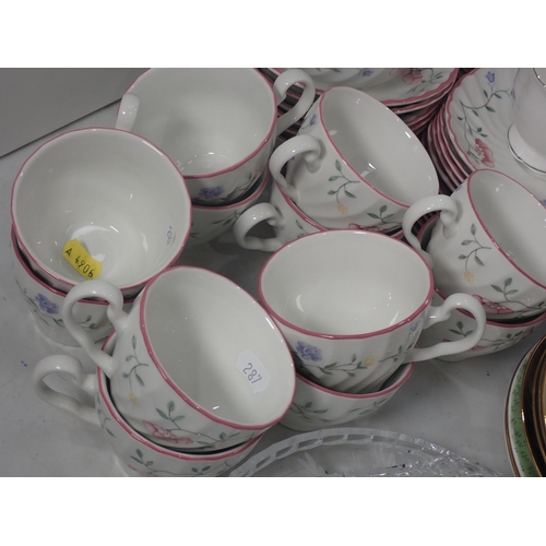 287 - A floral design part Tea Set, glass Dish and Basket, Plates, Teaware etc.