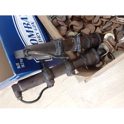 290 - A quantity of furniture Casters, paraffin lamp fittings and vintage car Break Parts