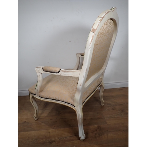 37 - A French style white painted Elbow Chair with cabriole supports