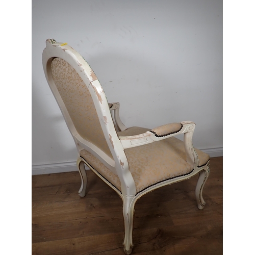 37 - A French style white painted Elbow Chair with cabriole supports