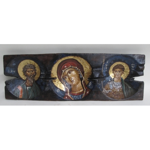 402 - TWENTIETH CENTURY SCHOOL, An Icon depicting Christ and Disciples, 16 x 11in; together with four othe... 