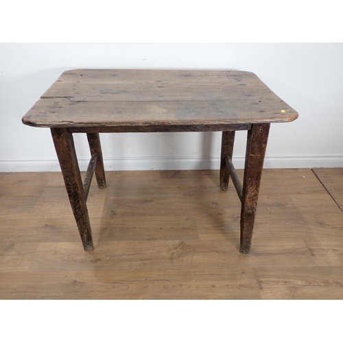 40A - An antique oak Side Table with three plank top on squared tapering supports, 3ft 4in x 2ft 5in, A/F