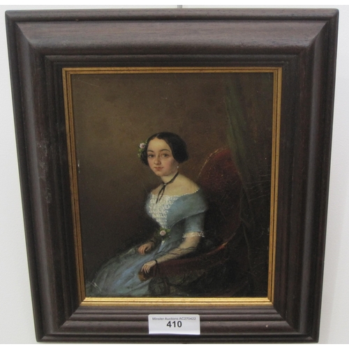 410 - CONTINENTAL SCHOOL, 19th CENTURY. Portrait of a Lady, seated, three-quarter length, oil on canvas bo... 