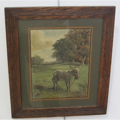 414 - REGINALD E. EDGECOMBE, a Study of a Donkey in a Field, signed, and dated 1917, pencil and watercolou... 