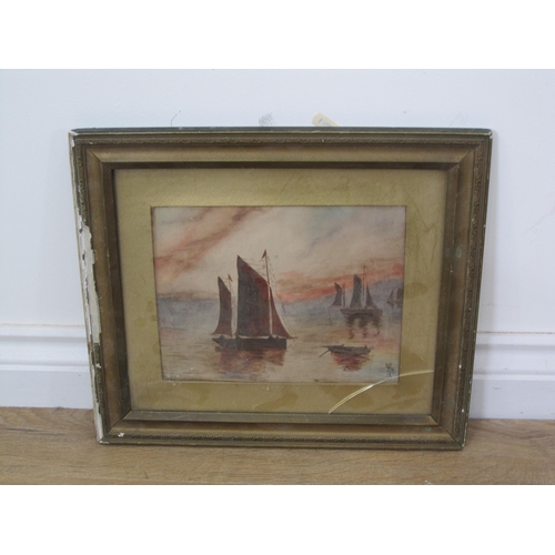 439 - R.L. Sailing boats in a calm, signed with monogram, watercolour, 7 x 9in; two framed Mirrors; two co... 