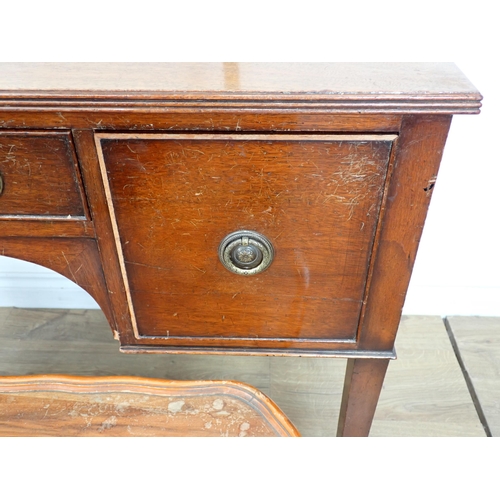 44 - A Georgian style mahogany veneered Side Table fitted three drawers, a walnut veneered Coffee Table a... 