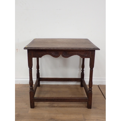 445 - A carved oak square Side Table 2ft 2in H x 2ft 1in W