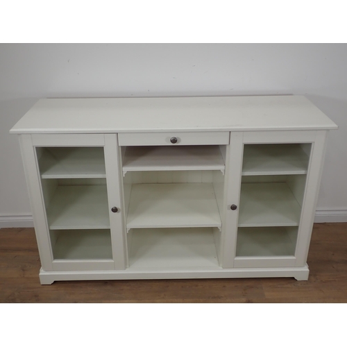 449 - A modern white Ikea cabinet fitted pair of glazed doors flanking adjustable shelves 4ft 9in W x 2ft ... 