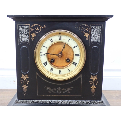 453 - A Victorian black slate architectural Mantel Clock