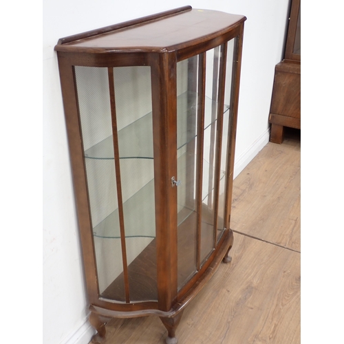 465 - A walnut veneered Display Cabinet 3ft 6in H x 2ft 6in W