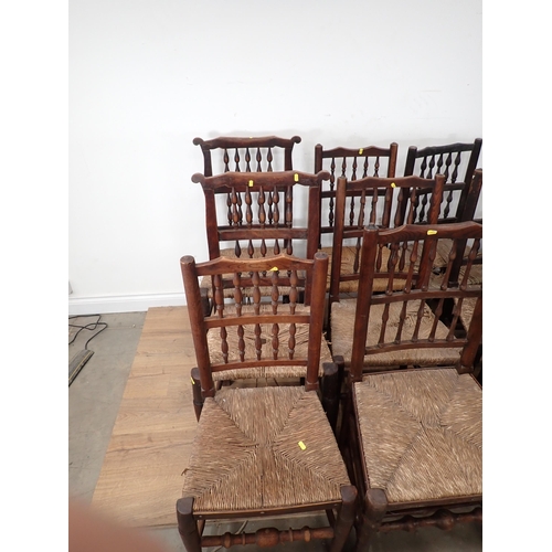 467 - Eighteen antique rush seated spindle back Chairs A/F