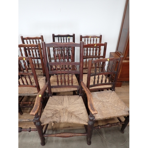 467 - Eighteen antique rush seated spindle back Chairs A/F