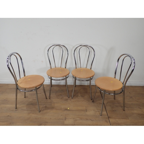 477 - Four G-Plan style Dining Chairs, four metal Bistro Chairs and a set of white painted Shelves