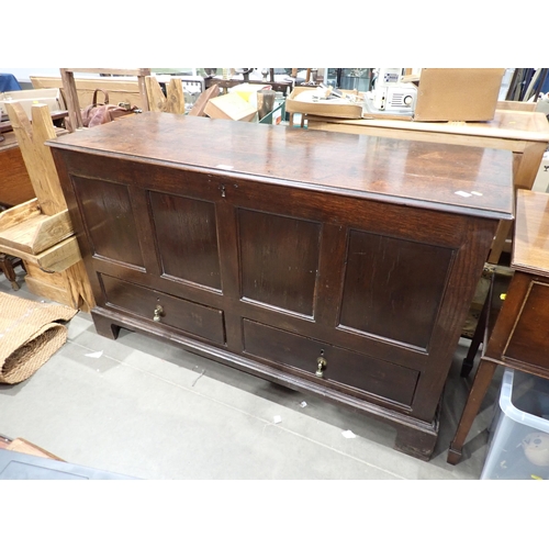 47A - A 19th Century oak Mule Chest with four panel front fitted two drawers to base mounted on bracket fe... 