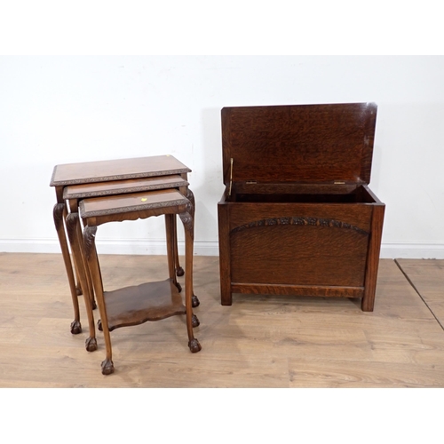 488 - An oak Chest and a Nest of three walnut veneered Occasional Tables