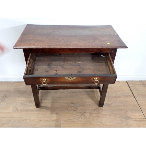 504 - An 18th Century Welsh oak Side Table fitted single frieze drawer above shaped frieze mounted upon sq... 