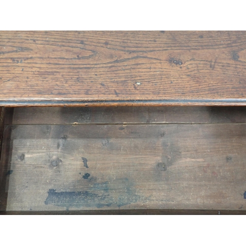 504 - An 18th Century Welsh oak Side Table fitted single frieze drawer above shaped frieze mounted upon sq... 