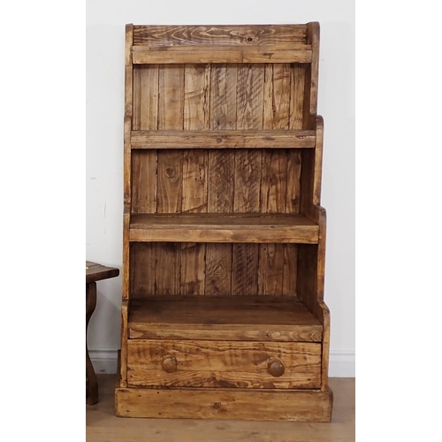 62 - A modern pine waterfall Bookcase fitted drawer to base 4ft 3in H x 2ft 2in W and a Refectory Bench 3... 