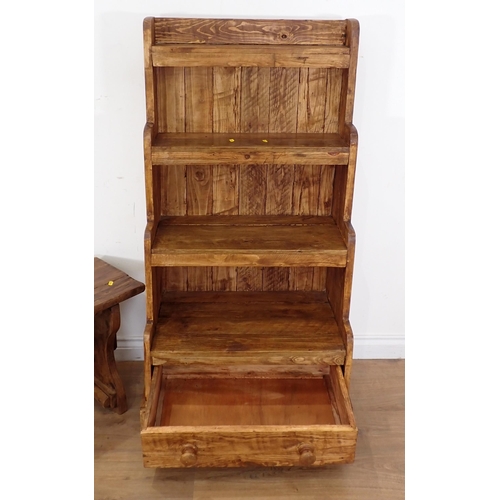 62 - A modern pine waterfall Bookcase fitted drawer to base 4ft 3in H x 2ft 2in W and a Refectory Bench 3... 